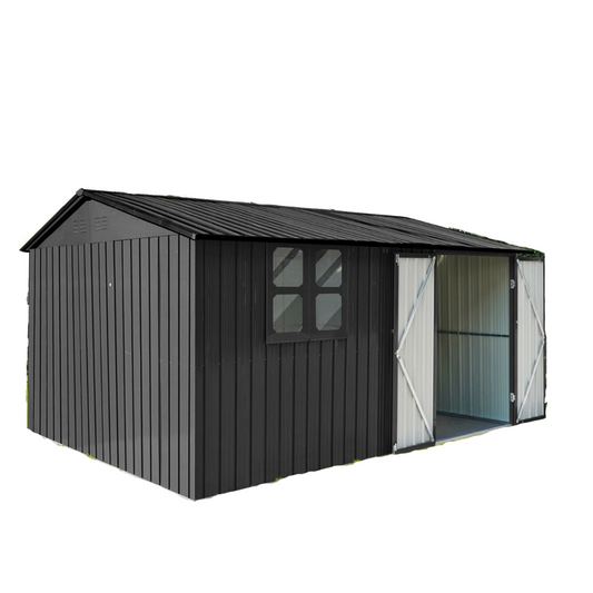 10' x 12' Outdoor Metal Garden Storage Shed – Lockable Doors, Window