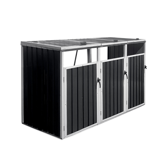 Metal Outdoor Storage Shed for 3 Trash Cans – Lockable, Ventilated & Durable