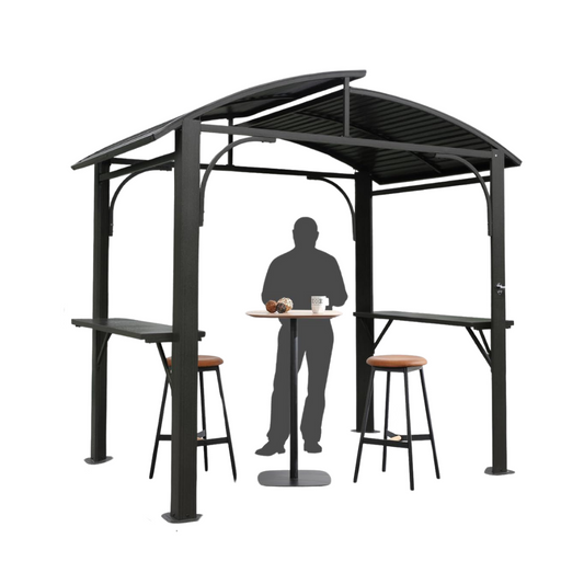 8' x 5' Grill Gazebo with Side Shelves – Arc Roof, Double Galvanized Steel Roof, BBQ Tent for Patio & Backyard