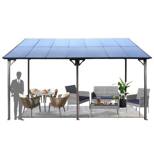 10' x 14' Wall-Mounted Lean-To Pergola – Gray, Powder-Coated Steel Frame, Heavy Duty Awning for Patio & Backyard