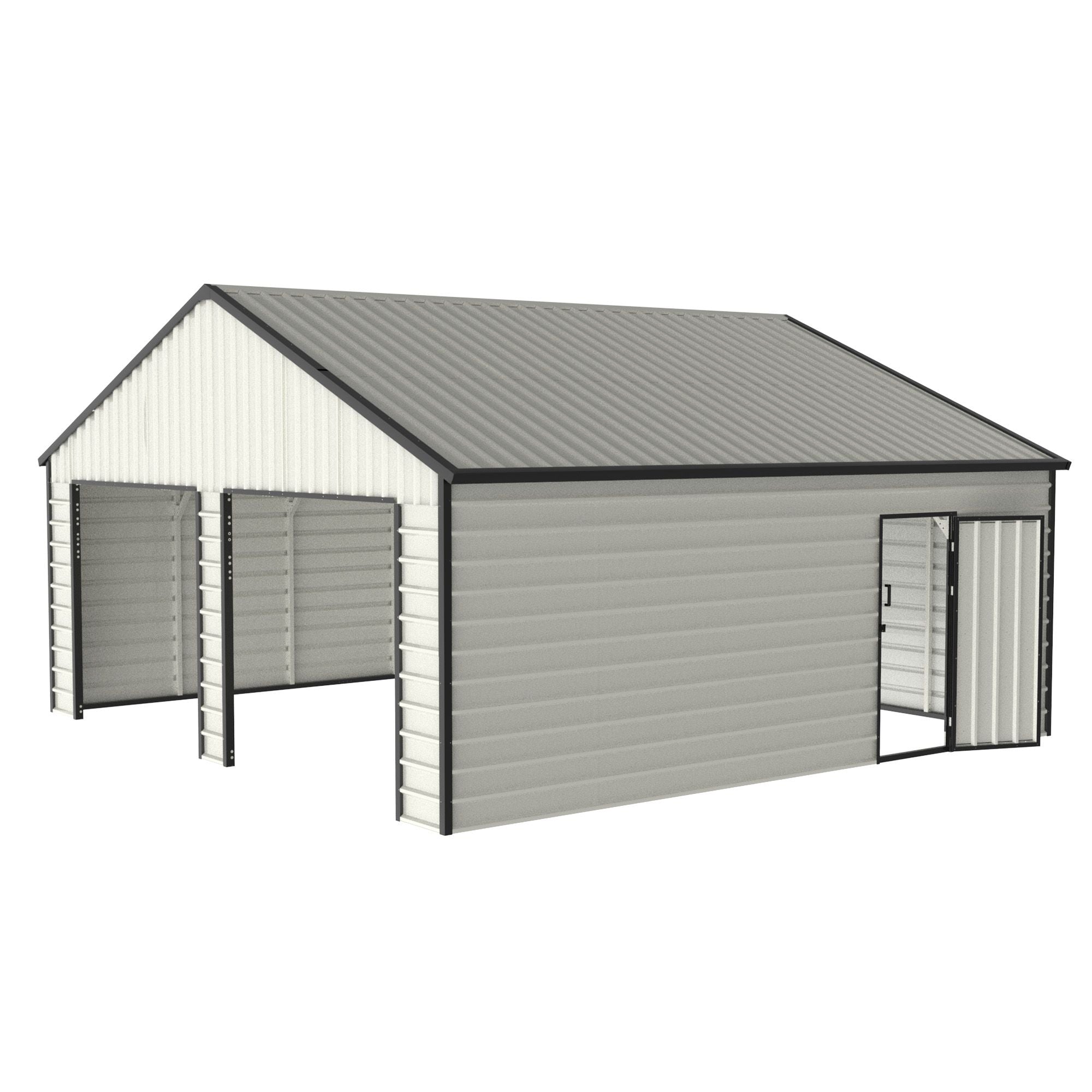 23' x 22'  Metal Storage Shed w/ Double Door Garage & Side Entry Door,  500 sq-ft Space