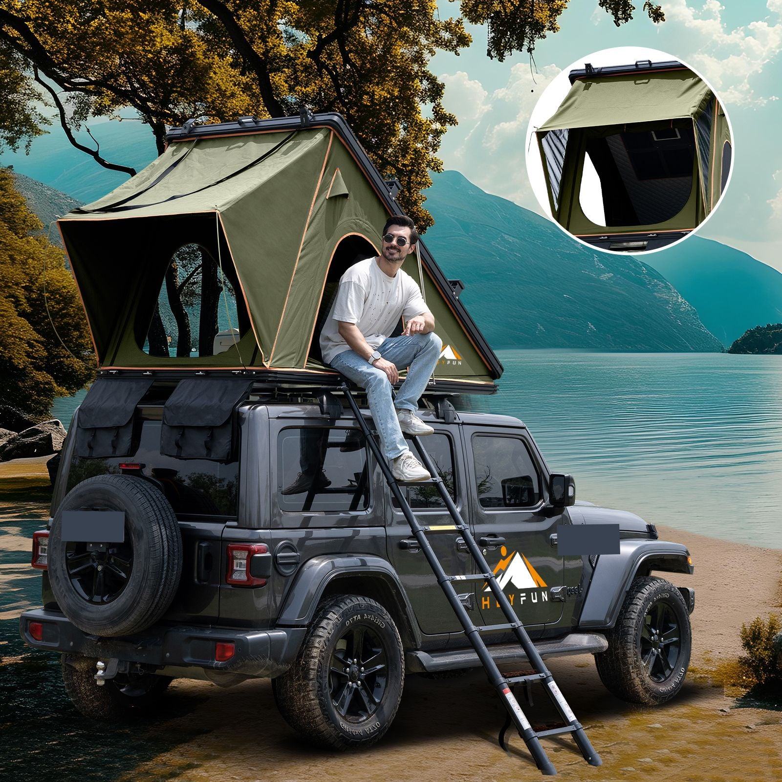 6.5' x 4.3' Hard Shell Rooftop Tent, Fits 3-4 People, 4-Season Design