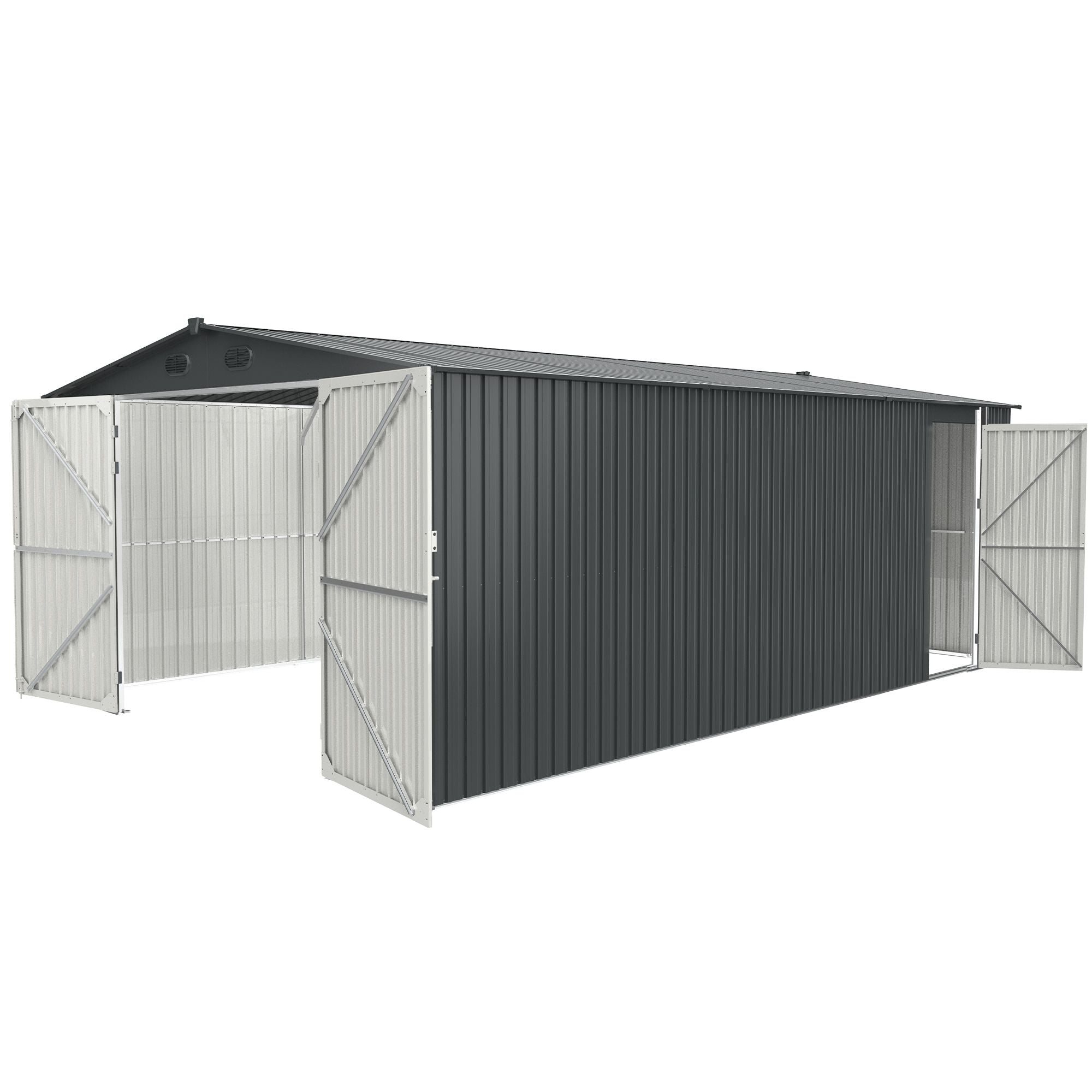 20' x 13' Outdoor Storage Shed – Metal Garden Shed with 2 Doors & 4 Vents for Car