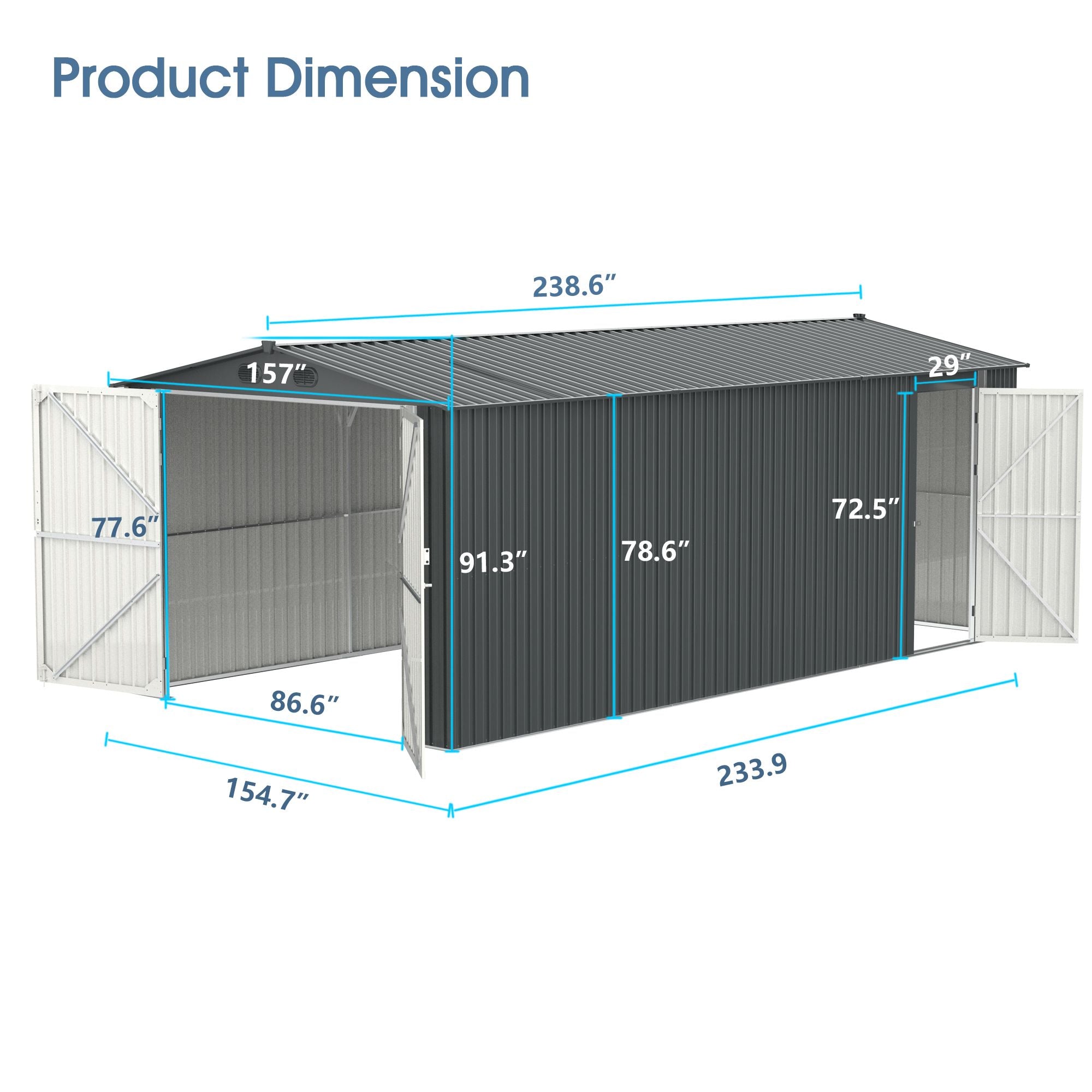 20' x 13' Outdoor Storage Shed – Metal Garden Shed with 2 Doors & 4 Vents for Car