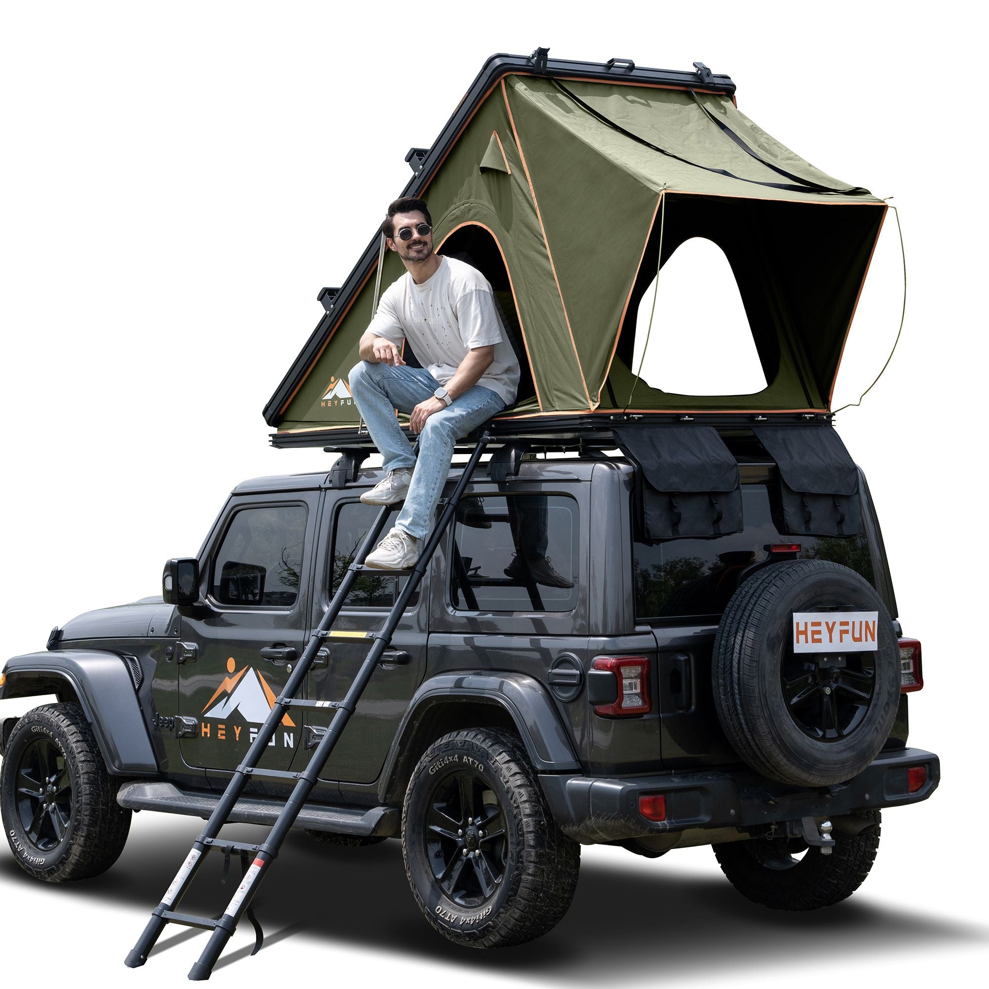 6.5' x 4.3' Hard Shell Rooftop Tent, Fits 3-4 People, 4-Season Design