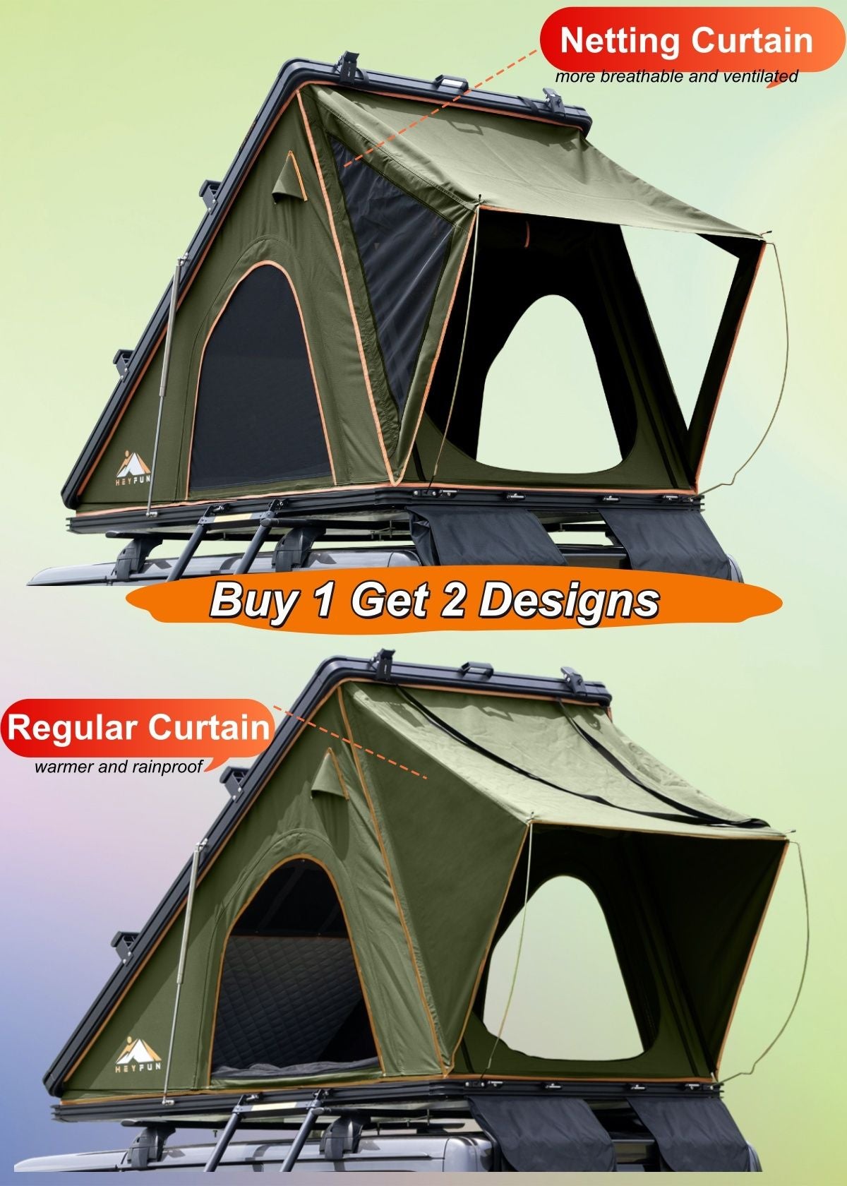 6.5' x 4.3' Hard Shell Rooftop Tent, Fits 3-4 People, 4-Season Design