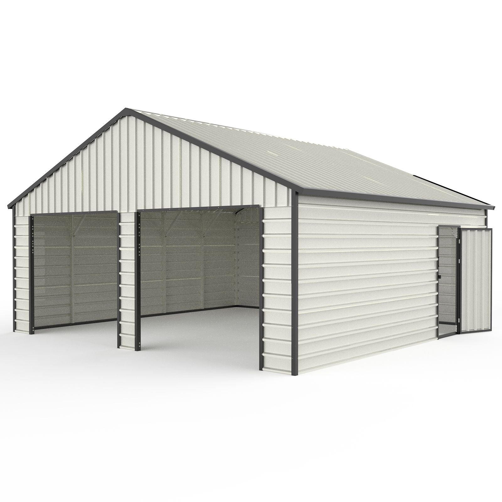 23' x 22'  Metal Storage Shed w/ Double Door Garage & Side Entry Door,  500 sq-ft Space