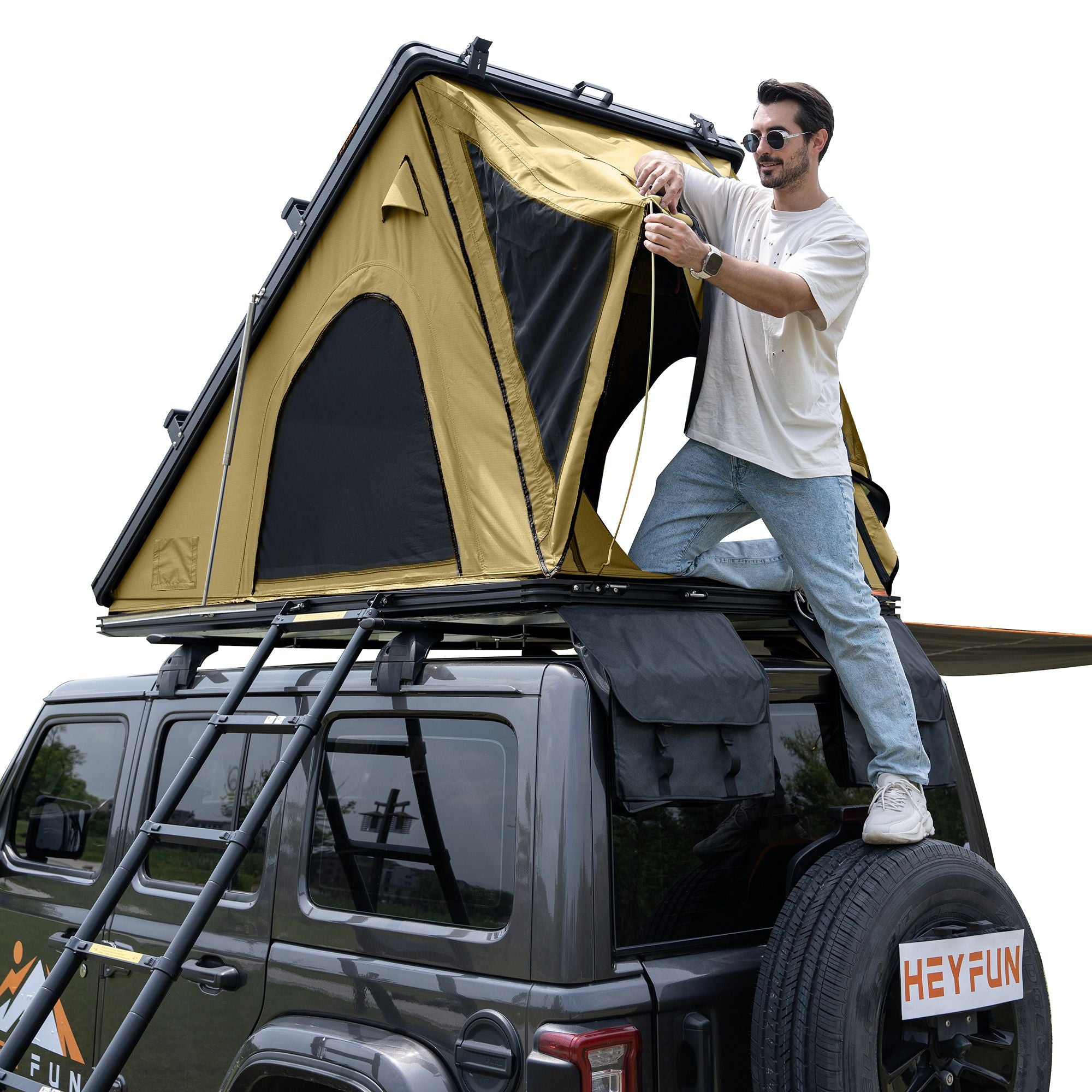 6.5' x 4.3' Hard Shell Rooftop Tent, Fits 3-4 People, 4-Season Design