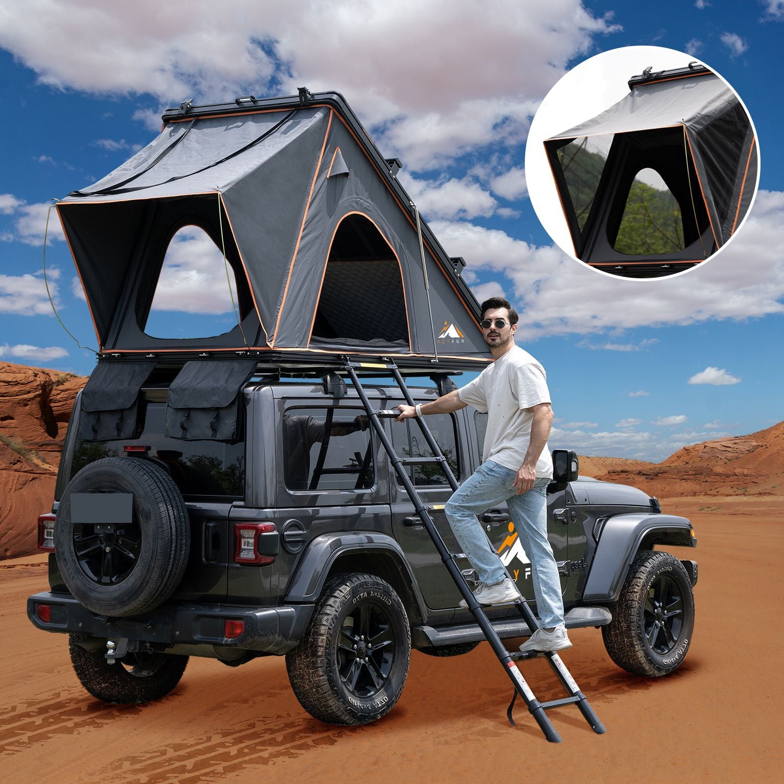 6.5' x 4.3' Hard Shell Rooftop Tent, Fits 3-4 People, 4-Season Design