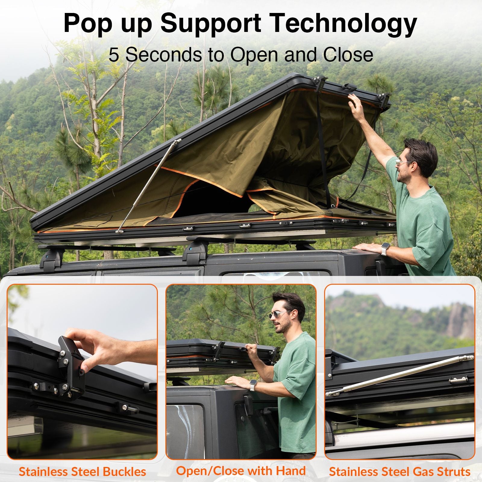 6.5' x 4.3' Hard Shell Rooftop Tent, Fits 3-4 People, 4-Season Design