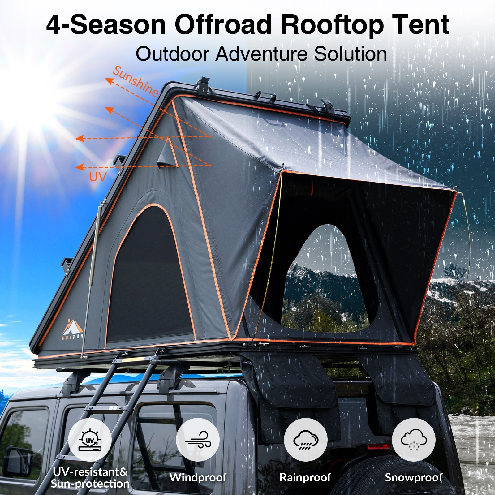 6.5' x 4.3' Hard Shell Rooftop Tent, Fits 3-4 People, 4-Season Design